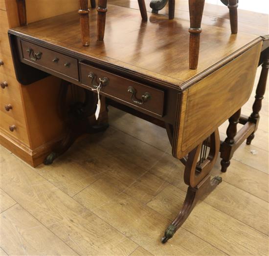 A Regency style lyre-end sofa table W.86cm